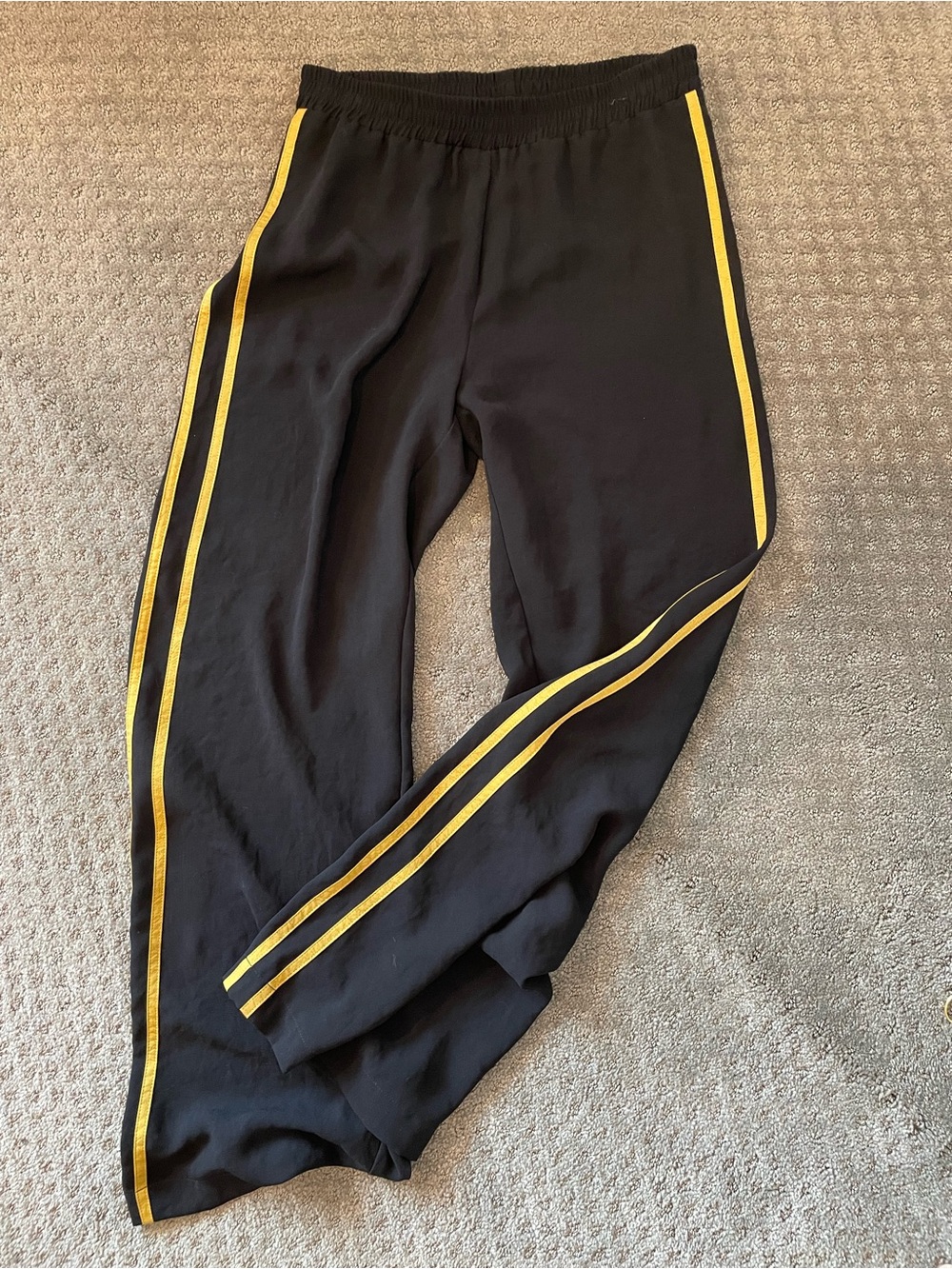 Black Track Pants with Gold Side Stripes